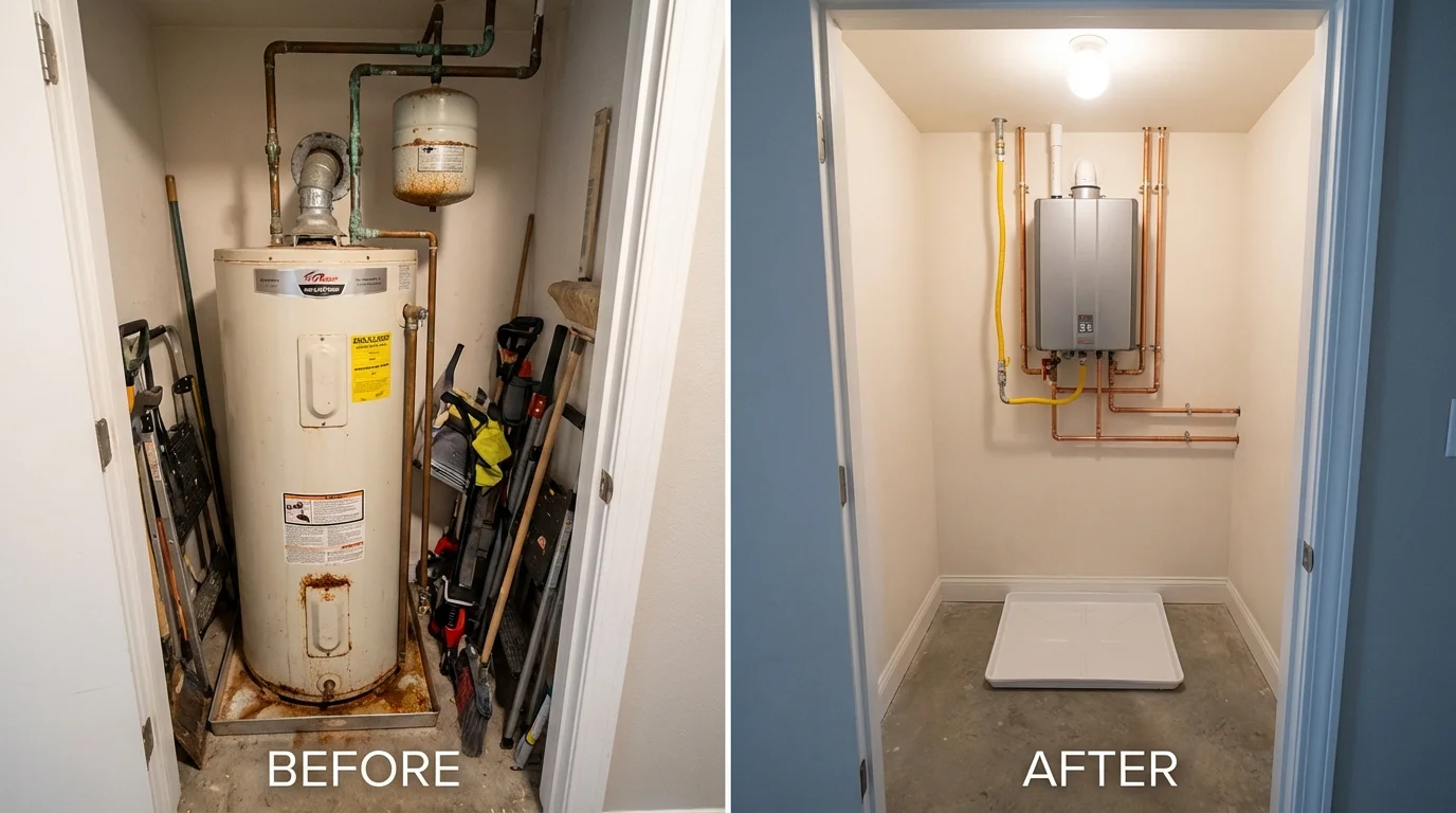 Tank water heater versus wall-mounted tankless unit comparison for Wendell, MA homeowners
